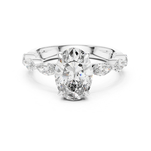 แหวนแต่งงานเพชรทรงรีเจียระไนแบบ Prong Set ทองคำขาว 18K ประดับเพชรเพาะเลี้ยงคุณภาพสูง รับรองโดย IGI ของแท้ ดีไซน์หรูหรา - Product Image 3