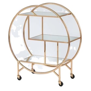 3 Tier Ring Style Fame Golden <b>Trolley</b> bar Cart for Home Catering Hotel Restaurant Kitchen Food Coffee Tea <b>Serving</b> <b>Trolley</b> Cart - Product Image 1