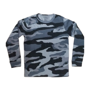 Slim fit Boys <b>Long</b>-Sleeve Waffle-Knit Thermal Crew Neck Shirt – Blue/Grey Camo - Product Image 4