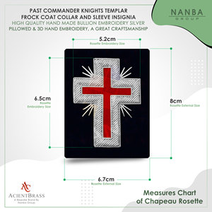 Past Commander Knights Templar Frock Coat Sleeve Insignia Silver | Masonic Regalia Accessories - Product Image 4