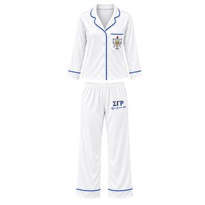 Conjunto de Pijama Personalizado para Mujer, Manga Larga, con Botones, Pantalones a Juego, Ribete en Contraste, Ropa de Dormir Cómoda - Product Image 1