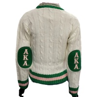 Cardigan col en V pour femme Alpha, brodé style grec preppy, décontracté, tricoté, à bouton unique, manches papillon, vert