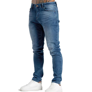 <b>Men</b> Slim Fit <b>Stretch</b> Denim Jeans Mid Blue Tapered Leg Distressed Washed Casual Fashion Jeans OEM Custom - Product Image 1