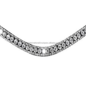 100% Banda de cuero genuino para cejas de caballo Cuero de grano negro con cadena de cristal blanco y negro de 5 filas - Product Image 2