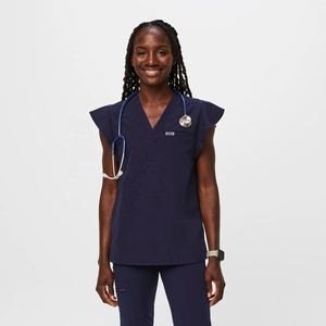 Scrubs Uniforms Sets <b>Flutter</b> <b>Sleeve</b> Sleeveless Design Four-way Elastic Fabric Beauty Salonscrubs Uniforms Sets Wholesale - Product Image 5
