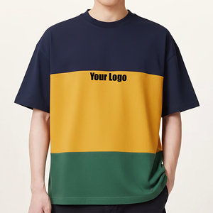 เสื้อยืดคอตตอน 100% คุณภาพสูง ขายส่ง พิมพ์ลายโลโก้ด้วยผ้าไหมแบบสกรีน  ทรงหลวม ระบายอากาศดี ไหล่ตก  แบบคัลเลอร์บล็อก เป็นมิตรต่อสิ่งแวดล้อม - Product Image 1