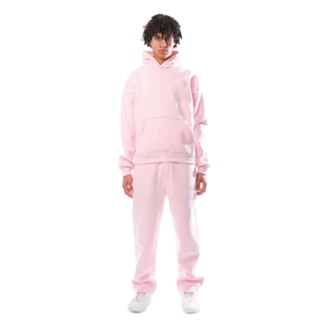 Chándal Unisex Rosa con Capucha, Largo, Color Sólido, Algodón, Ropa Casual, Corte Holgado, Bolsillos Laterales, Cintura Elástica, Estilo Otoñal - Product Image 1