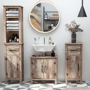Mobile da Bagno con Doppia Anta, Organizzatore da Terra Sotto il Lavabo, Stile Legno di Recupero - Product Image 4