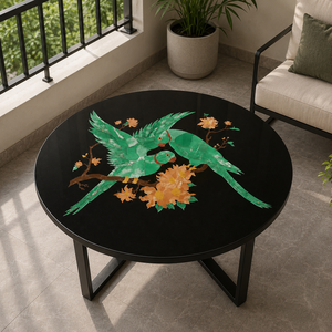 Mesa de Centro de Mármol Negro de Lujo, Diseño con Incrustaciones de Loros Hecho a Mano, Mesa Moderna para Oficina, Decorativa y Ecológica, Ideal para Aniversarios - Product Image 1