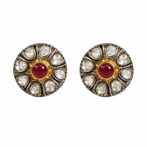 Men's Brass <b>cufflinks</b> With <b>Ruby</b> Center And Diamond Surround Bezel Setting Formal Jewelry - Product Image 2