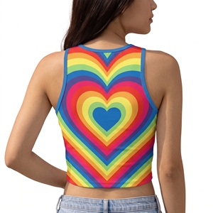 Top corto tipo halter con estampado de corazones arcoíris para mujer, top informal de punto transpirable - Product Image 3