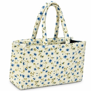 Blue Floral Pattern Cotton Tote <b>Bag</b> Open Top Insulated Shopping <b>Bag</b> All Seasons Elegant Style - Product Image 1