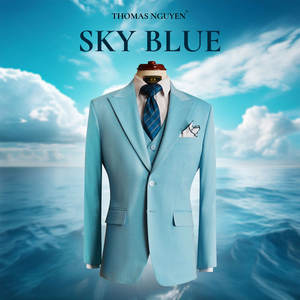 Costume de luxe pour homme 3 pièces bleu ciel - Veste, pantalon et gilet sur mesure |   Collection de couleurs naturelles - Product Image 6