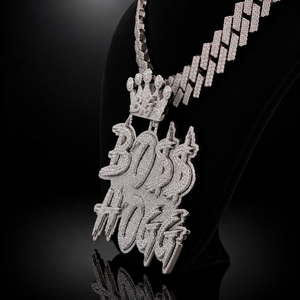 Pendentif Couronne Bo$$ Hogg en Argent 925 et Moissanite, Bijou Hip Hop pour Homme, Entièrement Sertie de Pierres, Breloque Thème - Product Image 3