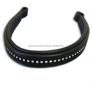 Bande de front de cheval en cuir rembourré noir droit personnalisé 1 rangée de cristaux strass diamante décoratif bande de front de canal vide - Product Image 4