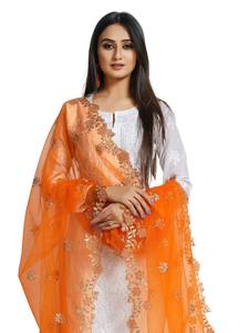 Dupatta en tissu filet de créateur indien et pakistanais, très demandé, magnifique, avec broderie fantaisie, pour mariage, tenue traditionnelle pour femmes et jeunes filles - Product Image 5