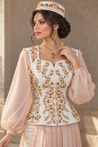 Turkish Kaftan Wedding Dress <b>Women</b> V Neck Beaded Embroidered <b>Vest</b> <b>Long</b> Puff Sleeve Maxi Gown Plum Velvet Elegant Flared Hem - Product Image 5