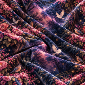 Paneles de Cortina con Diseño de Bosque Encantado y Aves, Cortinas Escénicas en Azul Oscuro y Rosa para Sala de Estar - Product Image 5