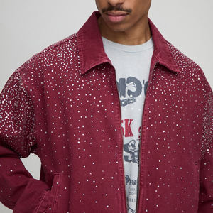 Boxy Style <b>Rhinestone</b> Winter Outerwear Washed Denim <b>Jackets</b> for Men's Streetwear Turn Down Collar Loose Fit Denim <b>Jacket</b> - Product Image 3