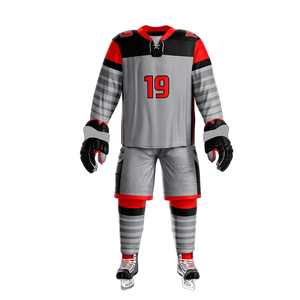 Tenue de hockey sur glace professionnelle pour hommes, gris marine et blanc, ensemble maillot et pantalon respirant et léger pour matchs d'équipe - Product Image 5