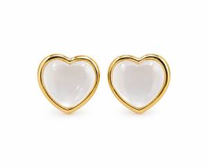 Boucles d'oreilles personnalisées plaquées rhodium, clous en calcédoine blanche en forme de cœur, sertis clos, bijoux de luxe minimalistes et romantiques pour femme, pour le quotidien ou les mariages - Product Image 2