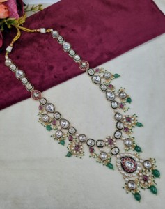 Handcrafted Kundan Pearl Drop <b>Necklace</b> With Matching Earring And Mangtika Brass Base Antique Gold Plated Jewellery Set Wholesale - Product Image 2