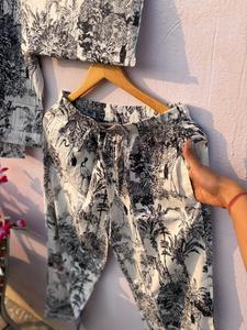 Women Cotton Tropical Print Pajama Set Long Sleeve <b>Button</b> Down Night <b>Suit</b> With Pouch Soft Breathable Sleepwear Set - Product Image 4