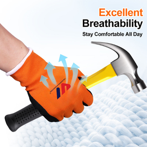 Gants de travail en nylon enduits de nitrile PU, respirants, légers, antidérapants, pour la construction, l'automobile, l'atelier et réutilisables - Product Image 5