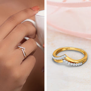 Anillo de boda minimalista curvo en forma de V con diamantes y diseño chevron en oro amarillo de 14K, apilable, regalo de aniversario nupcial para ella. - Product Image 4