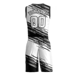 Uniformes de basketball 100% polyester sur mesure, meilleur prix, noir et blanc, design par sublimation intégrale, service ODM. - Product Image 3