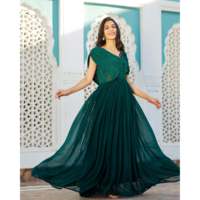 Robe élégante Style De Maison en mousseline vert forêt, coupe trapèze, longueur ras du sol, taille empire, sequins, décolleté croisé, taille XS