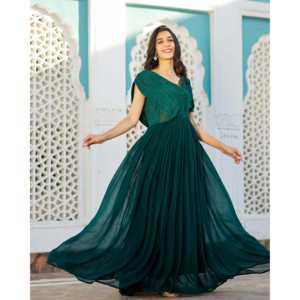 Vestido de Gasa Verde Bosque, Corte en A, Talla XS, Cintura Imperio con Lentejuelas - Product Image 5