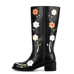 Botas Vaqueras de Cuero Bordadas a Mano de Primera Calidad - Botas Largas Occidentales Personalizadas al por Mayor para Hombre y Mujer - Product Image 1