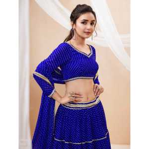 Merveilleux bleu Leheriya imprimé Georgette femmes Festival porter Lehenga Choli - Product Image 4