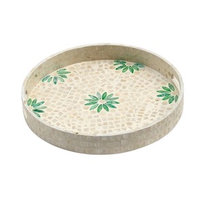Bulk sale Mother of pearl <b>tray</b> Factory green floral mosaic shell mosaic round serving <b>tray</b> for office <b>desk</b> <b>organizer</b> - Product Image 2
