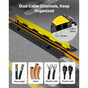 Rampa Protectora de Cables con Capacidad de 22,000 Lbs/axiel, Cubierta de Goma Resistente para Cables y Mangueras, 1.3 x 1.2 Canales, Producto de Advertencia de Tráfico - Product Image 4