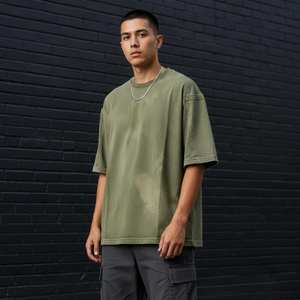 Camiseta de corte cuadrado con logo personalizado, estilo streetwear, de algodón grueso, top corto, camiseta gráfica oversize de corte holgado para hombre - Product Image 5