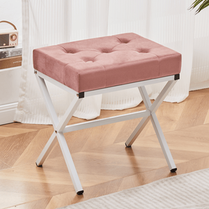 Panca da toeletta trapuntata con cuscino spesso e gambe a X in metallo - Product Image 1
