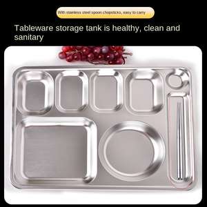Plateau alimentaire rectangulaire en acier inoxydable personnalisable pour restaurant, plateau à dîner à 6 compartiments, plateaux pour cantine scolaire - Product Image 3