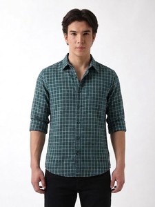 Camisa de Verano para Hombre Enovate, Casual, a Cuadros, Manga Larga, Cuello Camisero, Cierre de un Botón, Algodón Transpirable, Tejido - Product Image 2