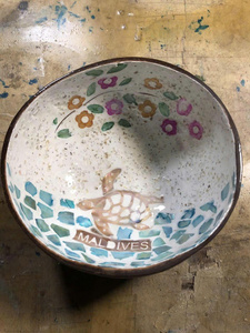 Bol en bambou fait main personnalisé avec incrustation de nacre, vaisselle bohème polie, ensemble écologique durable, motif floral géométrique pour soupe - Product Image 3