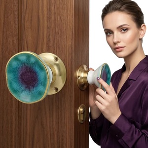 Ceramic Cabinet <b>Knob</b> Turquoise Glaze Brass Base Modern Design Durable Adjustable Bedroom Living Room Kitchen Furniture Handle - Product Image 5