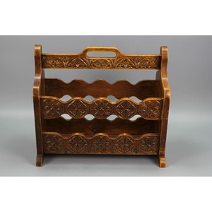 Luxury Hand-Carved Walnut Wood Magazine Rack Wholesale - Product Image 4