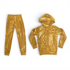 Golden <b>Sequin</b> Hooded Tracksuit Set For Children Men Women Streetwear Full Length Pants And Jacket Spring Casual Wear - Product Image 1