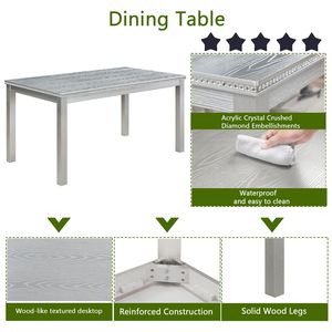 Tavolo da pranzo in legno grigio argento da 6 pezzi rettangolare panca da 4 sedie per 6 cucine con decorazioni in cristallo sala da pranzo - Product Image 6