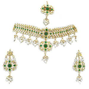 Indian Trendy Classic Choker Engagement Wedding Anniversary Party Jewelry Set Traditional Crystal Kundan Faux <b>Pearl</b> Gold Plated - Product Image 3