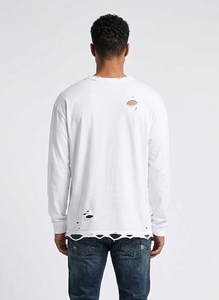 เสื้อยืดแขนยาวสีขาวทรงโอเวอร์ไซส์สำหรับผู้ชาย สไตล์สตรีทแวร์ ผ้าฝ้าย 100% คอกลม ไหล่ตก - Product Image 3