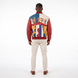 Chaqueta Bomber de Cuero PU para Hombre, Diseño Color Block con Cierre Frontal y Parches, Ropa Casual de Calle, Prenda Exterior para Invierno - Product Image 5