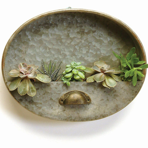 Panier mural rond vintage en métal galvanisé pour plantes, style ferme, pot suspendu pour succulentes, décoration maison et jardin, vente en gros - Product Image 1