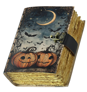 Handmade Halloween Leather Hardcover Grimoire Journal with Sewing Binding and 100 Sheets Gothic Witchcraft Book of Shadows - Product Image 1